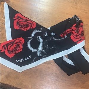 Black silk neck scarf.